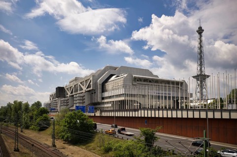 Radio tower at Congress Center ICC with the exhibition center, Westend, Charlottenburg, Berlin,
