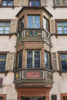 Detailed view of the former Gasthaus zum goldenen Becher in the historic old town of Rottweil,