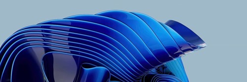 Abstract digital art showcasing layered, flowing blue structures against a soft grey background,