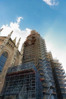 Ulm Cathedral, east side, scaffolding on northern choir tower, building site, renovation, repair,
