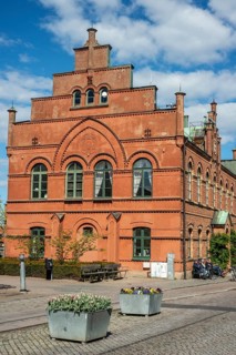 Old town hall in Simrishamn, brick building built in 1867, Simrishamn, Skåne County, Sweden,