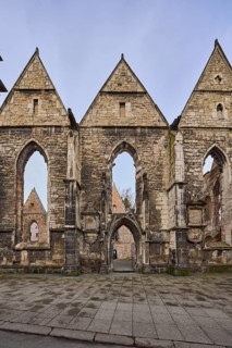 Ruins of the Aegidienkirche, memorial for victims of war and violence, diffuse light, milky blue
