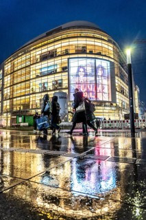 Schadowstraße, city centre, shopping street, pedestrian zone, winter, rainy weather, P&C clothing