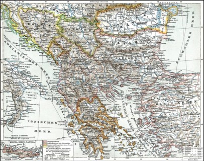 Historic illustration, 19th century, map of Balkan, 1896, Karte der Balkanländerhistorische