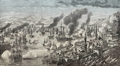 The Battle of Navarino on 20 October 1827, during the Greek War of Independence