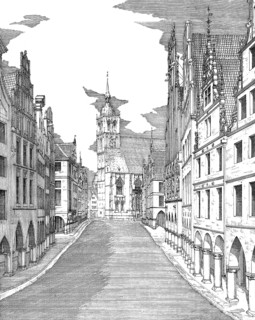 Historical architectural illustration from the 19th Century, 1881, German Renaissance style, 16th