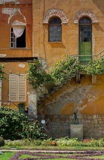 House facade of an old villa at the Roman Baths in Sanssouci Park in Potsdam, Brandenburg, Germany