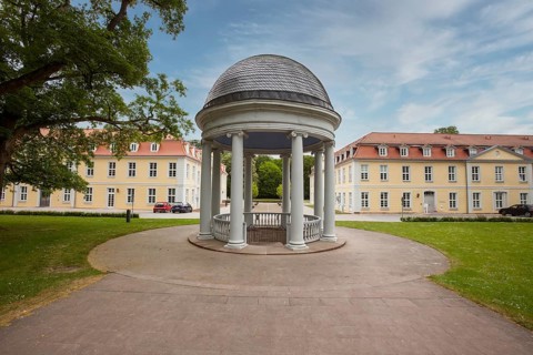 The well-house like a circular Greek temple, Tempel am Gesundbrunnen, Hofgeismar, Hesse, Germany,