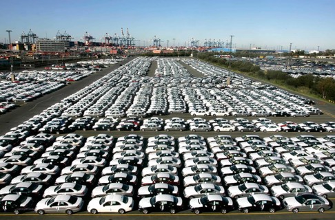 Bremerhaven, Germany, 11.10.2004 - Mercedes Benz cars await export at the port in Bremerhaven,