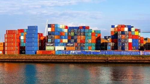 Port of Rotterdam, largest seaport in Europe with container loading on the Maasvlakte, central hub