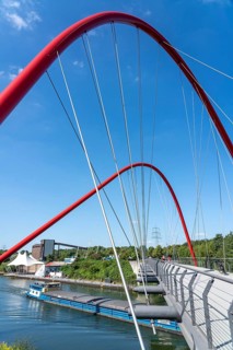 Nordsternpark, former site of the Nordstern colliery, double arch bridge over the Rhine-Herne Canal