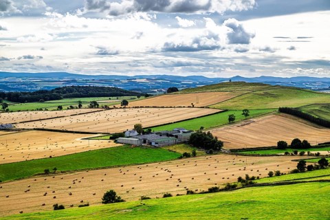 Scottish fields and farms, Southeast Scotland, UK