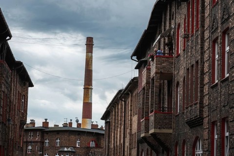 KATOWICE, POLAND - JUNE 7, 2025: Nikiszowiec historic mining settlement with brick buildings