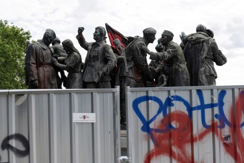 Sofia, Bulgaria. June 21st 2025. The partially dismantled and boarded up Monument of the Soviet