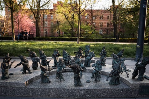 WROCLAW, POLAND - APRIL 22, 2023: Statue of dwarves representing philarmonic orchestra of Poland