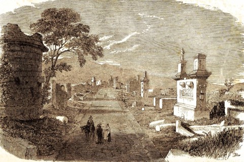 Via Appia Antica, the Appian Road in Rome, in the background the Albanian Mountains, the Acts of