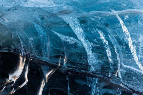 Structures in glacial ice, ice cave, glaciers, black glacial ice, Vatnajökull, winter, Iceland,