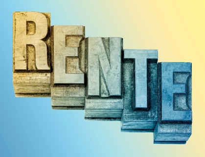 The word Rente, German for pension, Hot metal printing setting, old letters made of lead for