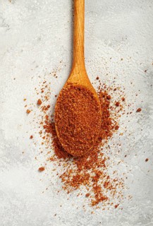 Svan salt, wooden spoon, spices of Georgia, Georgian traditional cuisine