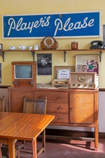 Exhibition of artefacts from the 1950s, railway station, Winchcombe, The Cotswolds, England, Great