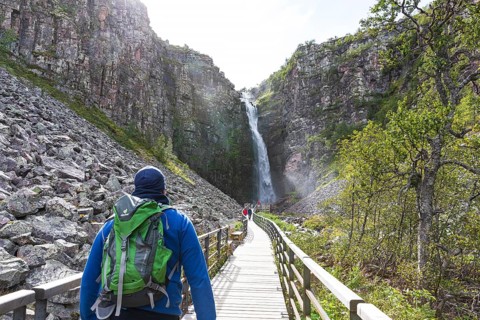 Njupån Stream hiking trail to Njupeskär Waterfall, Fulufjället National Park, Dalarnas län, Sweden