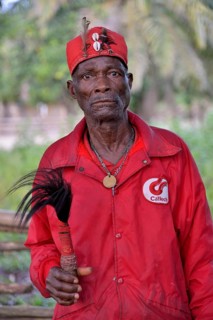 Village elder of Nkala wearing the typical red robe, Nkala, Bandundu Province, Democratic Republic