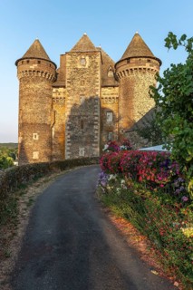Bousquet castle from the 14th century, classified as a historical monument. Montpeyroux, Aveyron,