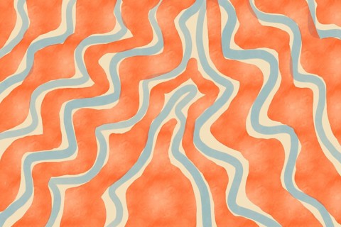 Hand-drawn organic pattern featuring fluid, wavy lines in soft, warm pastel shades of orange,