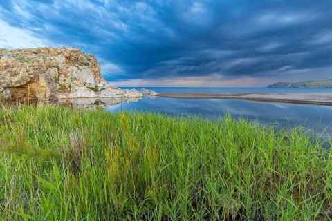 Landscape Greece, thunderstorm, thunderstorm atmosphere, reed, biotope, bird biotope, island