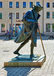 Statue of St James' Pilgrim in Maximilianstraße, Speyer, Rhineland-Palatinate, Germany