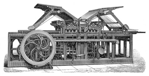 Historical illustration, 19th Century, Industrial printing press, Druckmaschine, Schnellpresse für