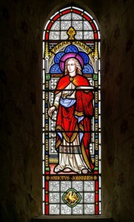 Stained glass window of Saint John by Horwood 1878, church of Saint Mary the Virgin, Silchester,