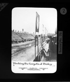 Working on the targets in Bisley. Walter Tyler Ltd. magic lantern slide around 1910