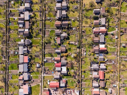 Aerial view, top down view, allotment garden, allotment gardens, allotment association Zeppelinfeld