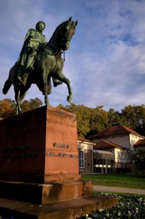 Equestrian statue of King Wilhelm I in front of Großer and Kleiner Kursaal, Königsplatz, Bad