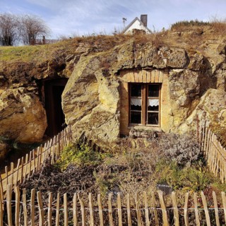 Cave dwelling in the Höhlenstrasse am Schäferberg, Langenstein cave dwellings, Halberstadt, Harz