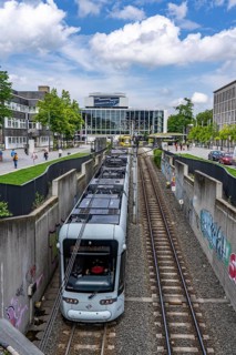 Entrance and exit of the light rail, tram line, from the underground tunnel system, Musiktheater