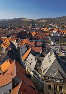 City panorama over the roofs of the old town of Goslar with a view of the Frankenberg church, Lower