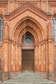 Portal of the neo-Gothic market church, church door, archivolts, Wiesbaden, Taunus, Hesse, Germany