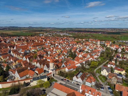 Aerial view of the historic old town of Nördlingen with the completely comprehensive and accessible