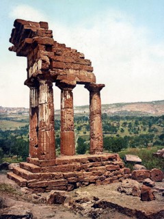The Dioscuri Temple of Castor and Pollux in Agrigento, formerly Girgenti, Sicily, Italy, 1890,