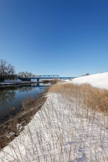 Dorsten, North Rhine-Westphalia, Germany - Sunny winter landscape in the Ruhr area, ice and snow on