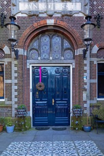 Front door, hemaliges catholic orphanage and preschool, Gouda, Holland, Netherlands