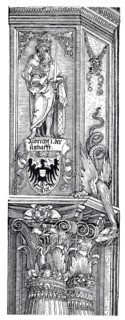 The triumphal arch for Emperor Maximilian, capital of the right corner column, woodcut by Albrecht