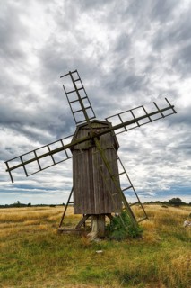 Historic windmill, Stora Alvaret, UNESCO World Heritage Site, South Öland agricultural landscape,