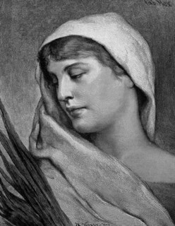 Portrait of a young woman in a peaceful mood from 1870, historical, digital reproduction of an