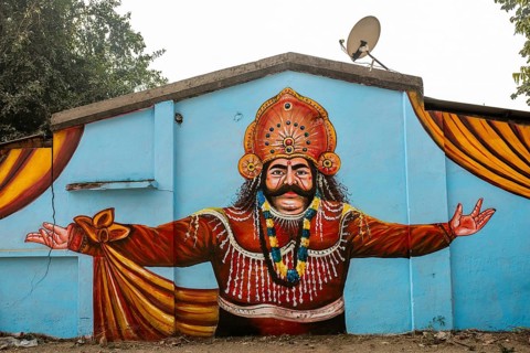Mural painting depicting Ravana (Bargarh, Odisha, India) . Ravana is a hindu mythological character