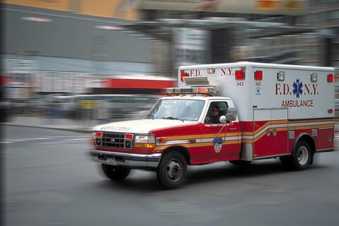 Movement, New York ambulance on the road, New York City, USA