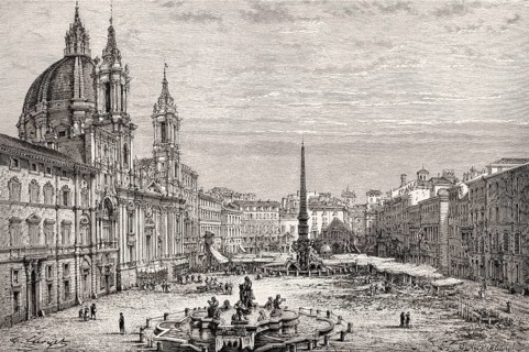 Sant'Agnese in Agone, Piazza Navona, Rome, Italy, 19th Century