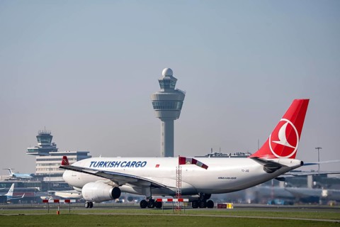 Turkish Cargo Airbus A330-300F, on Aalsmeerbaan runway, for takeoff, Amsterdam Schiphol Airport,